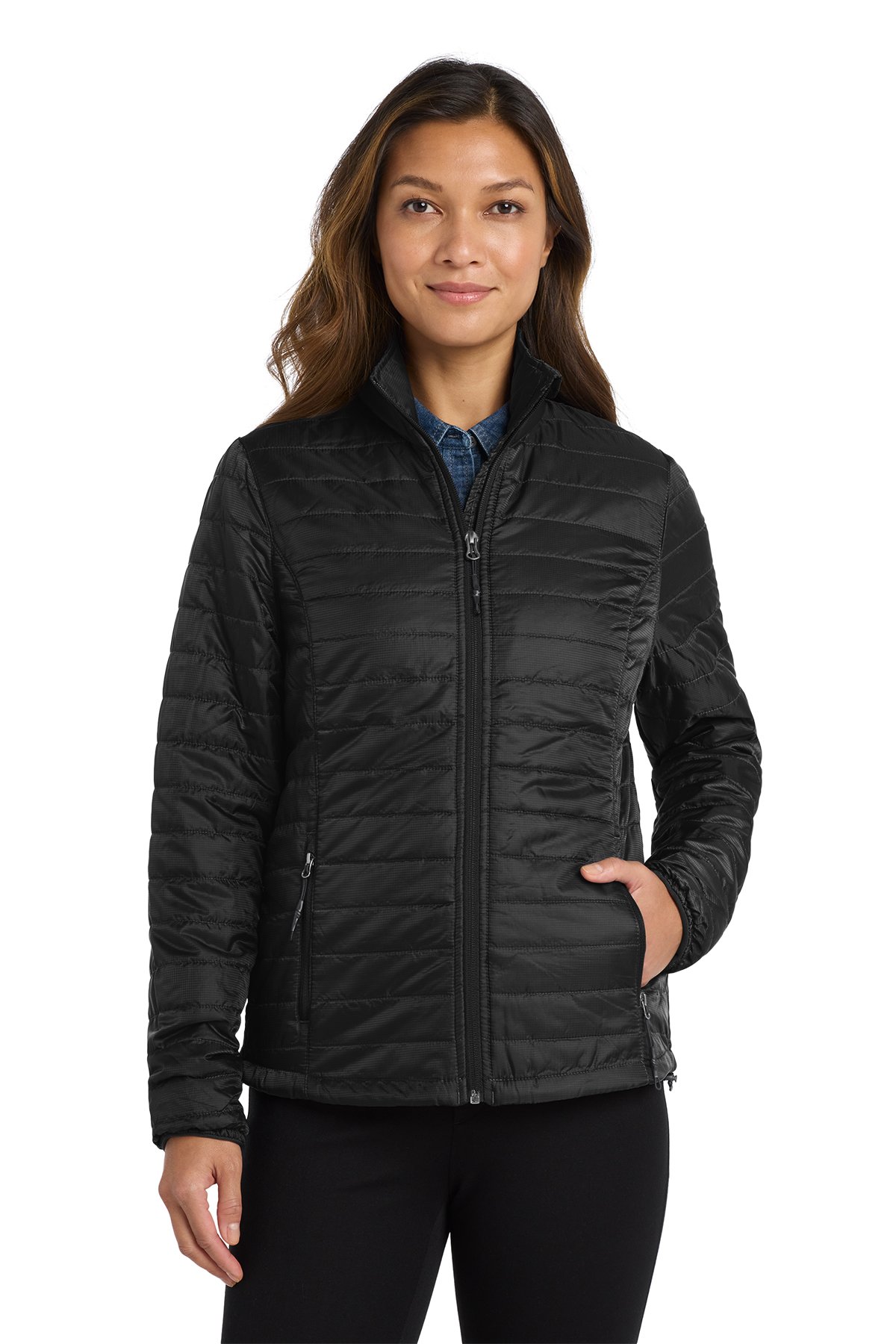10191_DeepBlack-0-L850DeepBlackModelFront2_1200W Port Authority® Women's Packable Puffy Jacket - Image 1