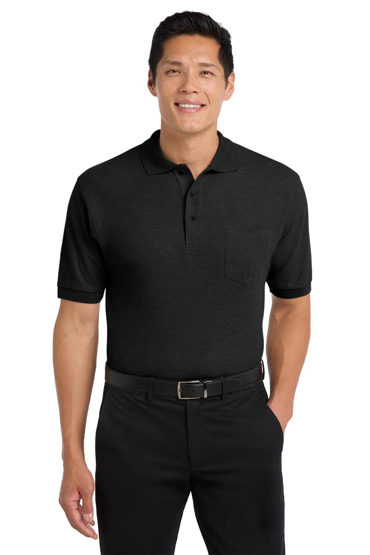 112_Black-0-K500PBlackModelFront4_1200W Port Authority® Silk Touch™ Polo with Pocket - Image 1