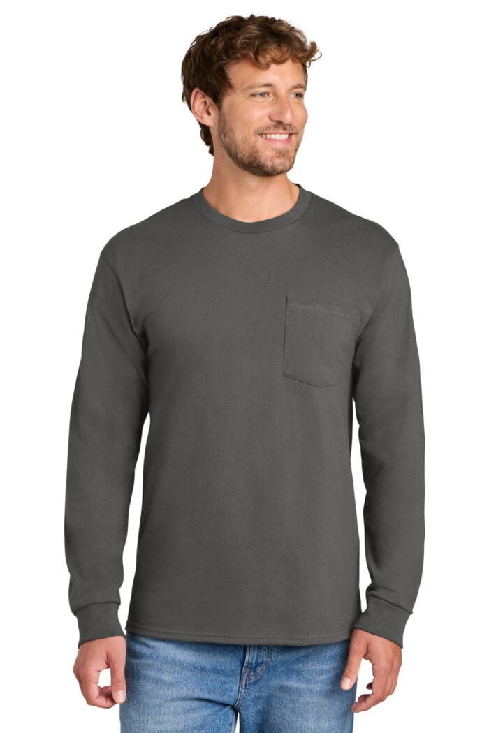 Port & Co® Long Sleeve Essential Pocket Tee - Image 4